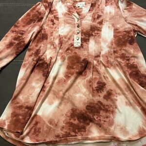 Wonderly Tie-Dye Blouse in Cream and Brown